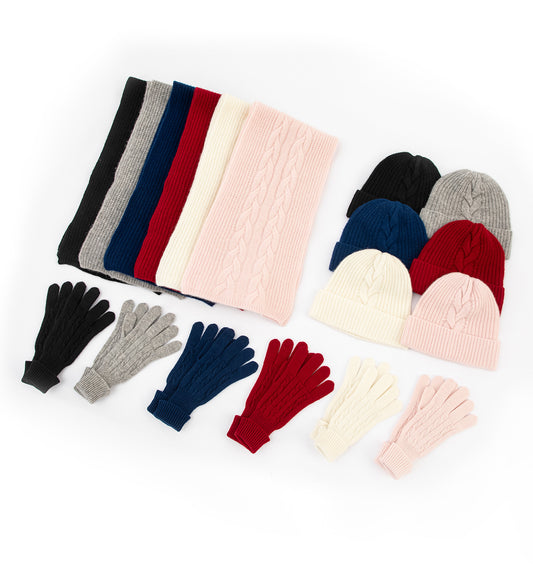 Women's 3 Piece 100% Pure Cashmere Scarf Hat & Gloves Set